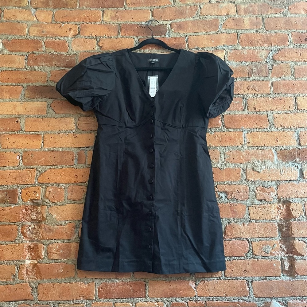 NWT J. Crew black button front a-line dress with puff sleeves sz 14